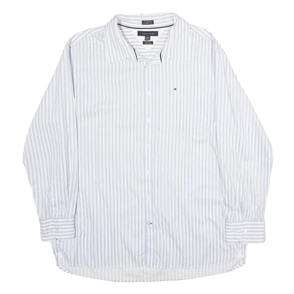 TOMMY HILFIGER Mens Blue & White Stripe Shirt 2XL Classic Cotton Button-Up