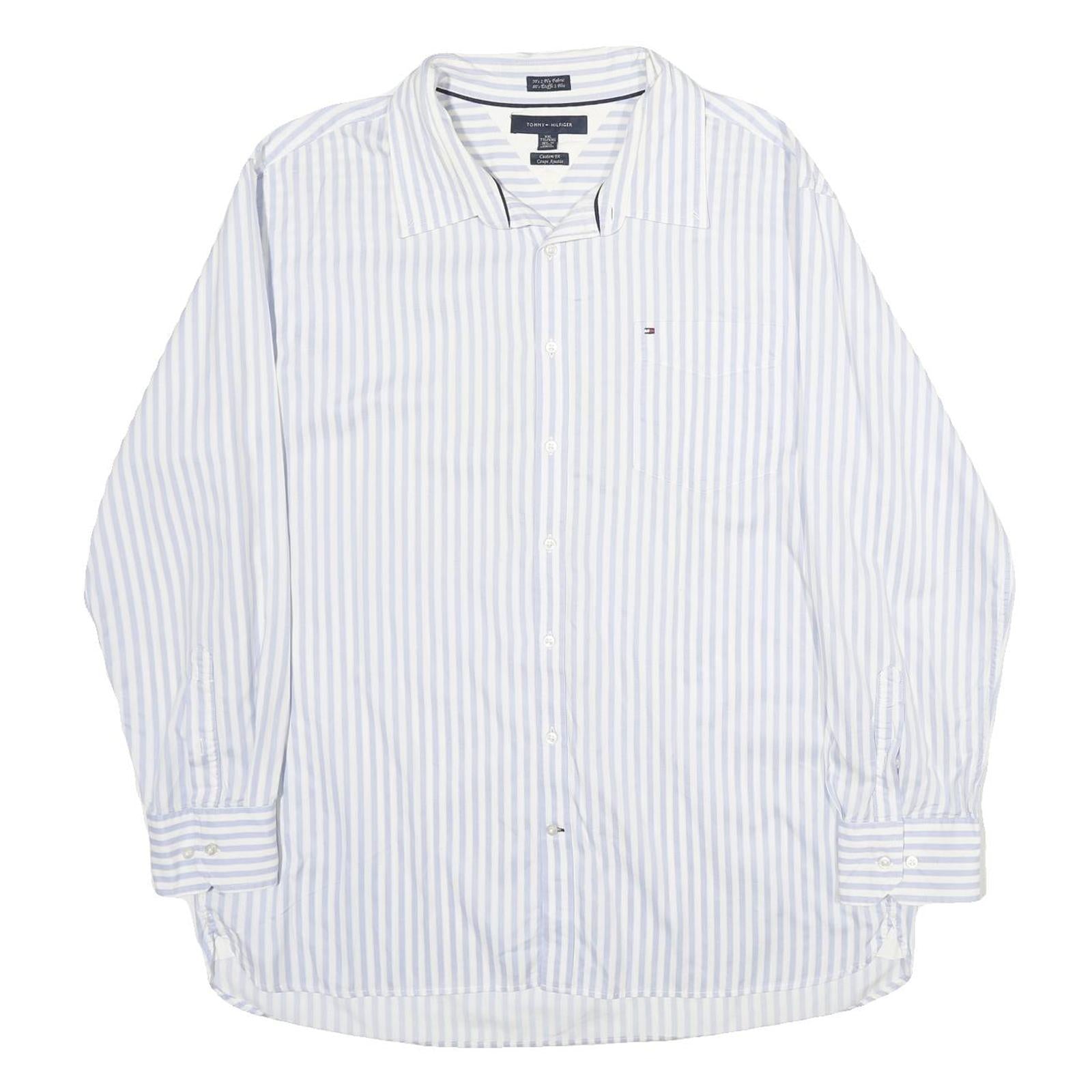 TOMMY HILFIGER Mens Blue & White Stripe Shirt 2XL Classic Cotton Button-Up