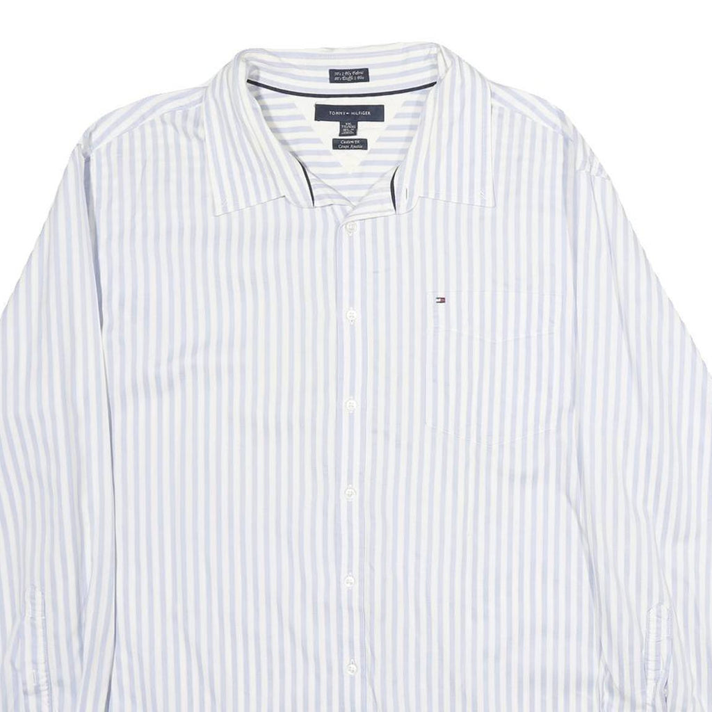 TOMMY HILFIGER Mens Blue & White Stripe Shirt 2XL Classic Cotton Button-Up