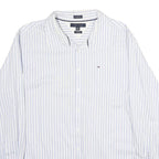 TOMMY HILFIGER Mens Blue & White Stripe Shirt 2XL Classic Cotton Button-Up