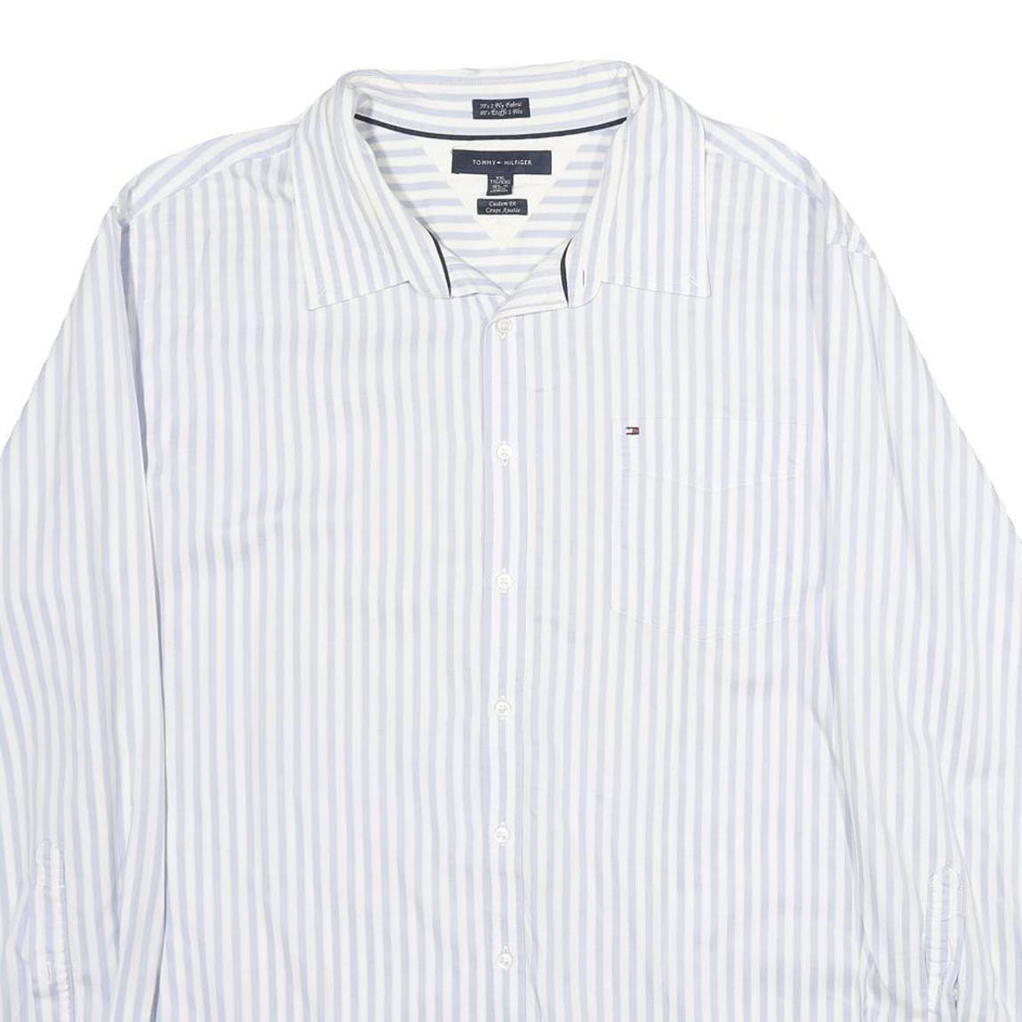 TOMMY HILFIGER Mens Blue & White Stripe Shirt 2XL Classic Cotton Button-Up