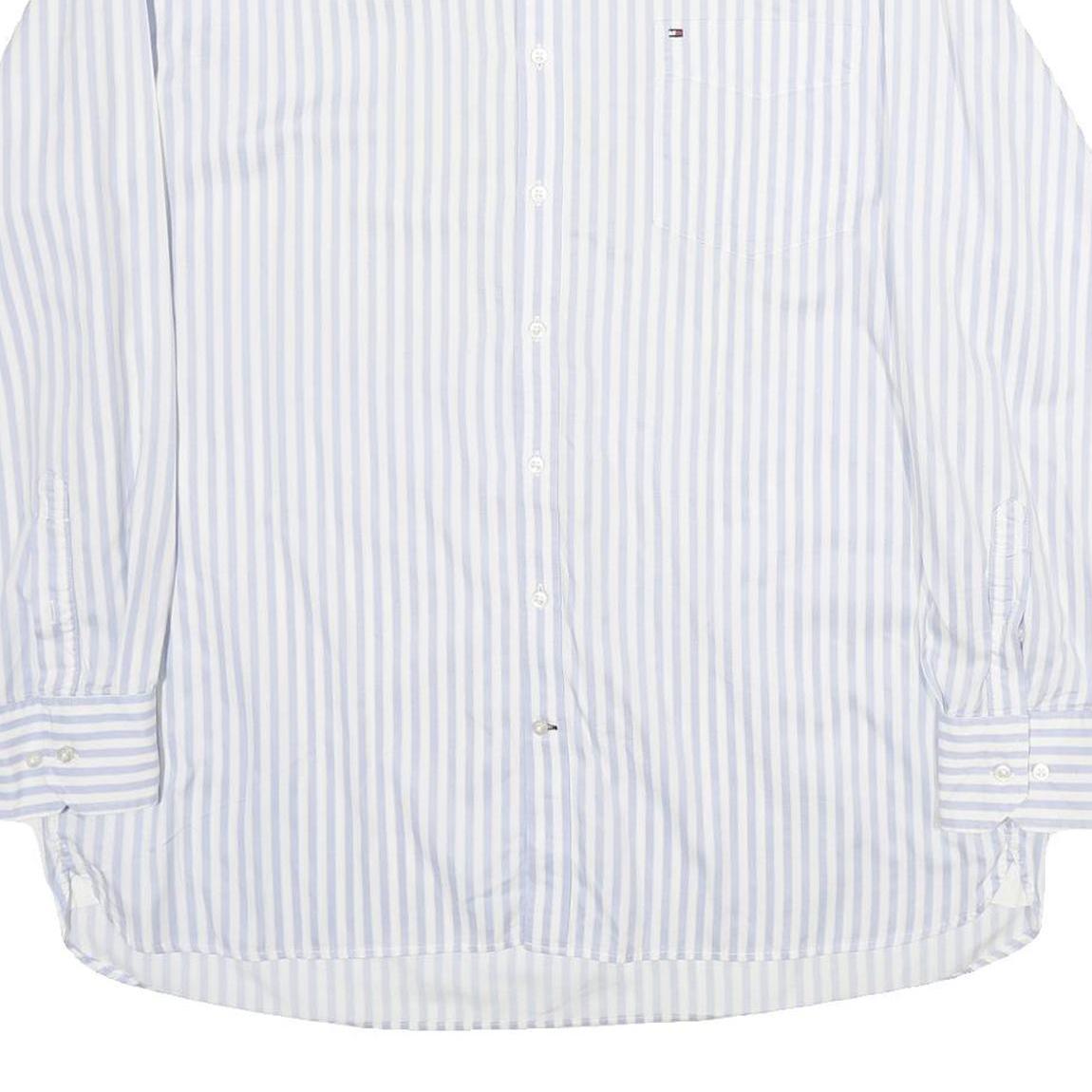 TOMMY HILFIGER Mens Blue & White Stripe Shirt 2XL Classic Cotton Button-Up