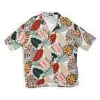 BREEZY Mens White Red Green Orange Leaf Print Shirt S Summer Casual Tropical
