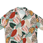 BREEZY Mens White Red Green Orange Leaf Print Shirt S Summer Casual Tropical