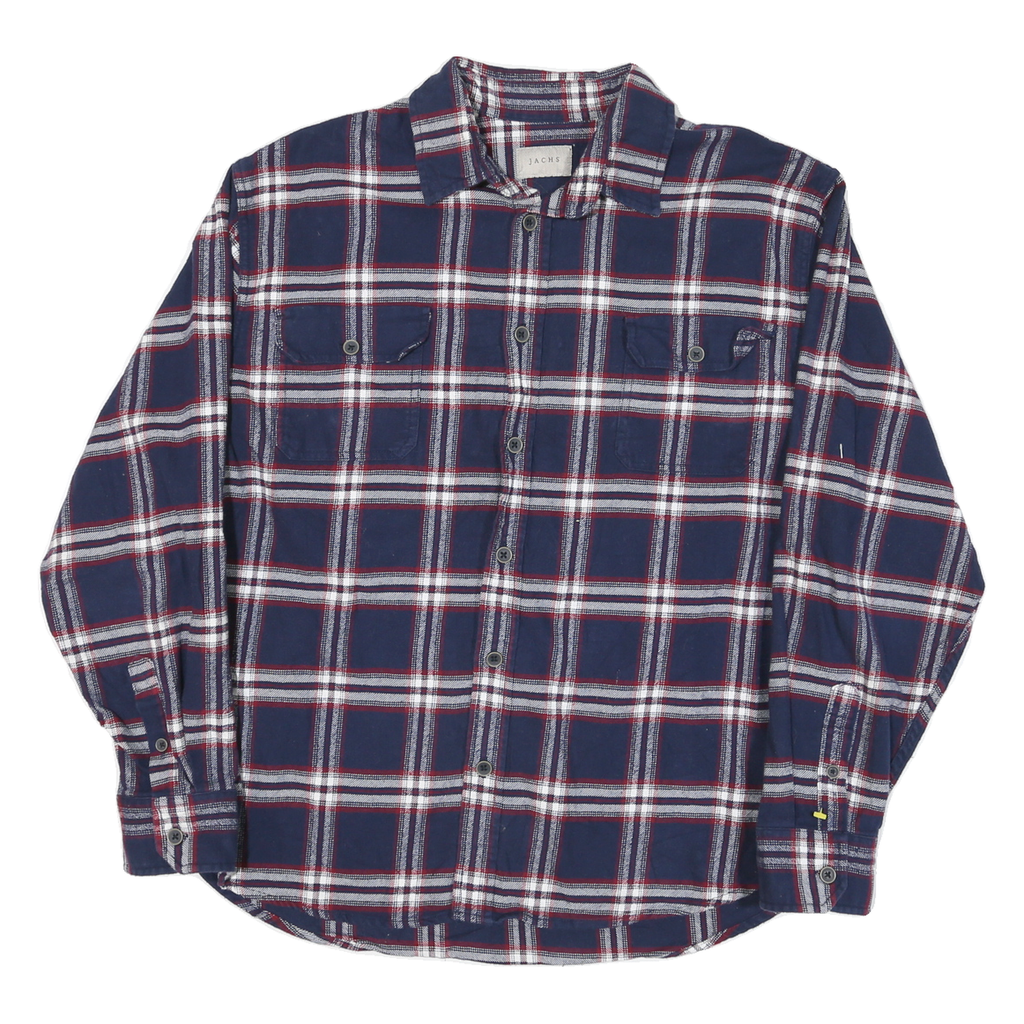 JACHS Mens Blue & White Check Shirt L Cotton Blend Casual Long Sleeve Relaxed