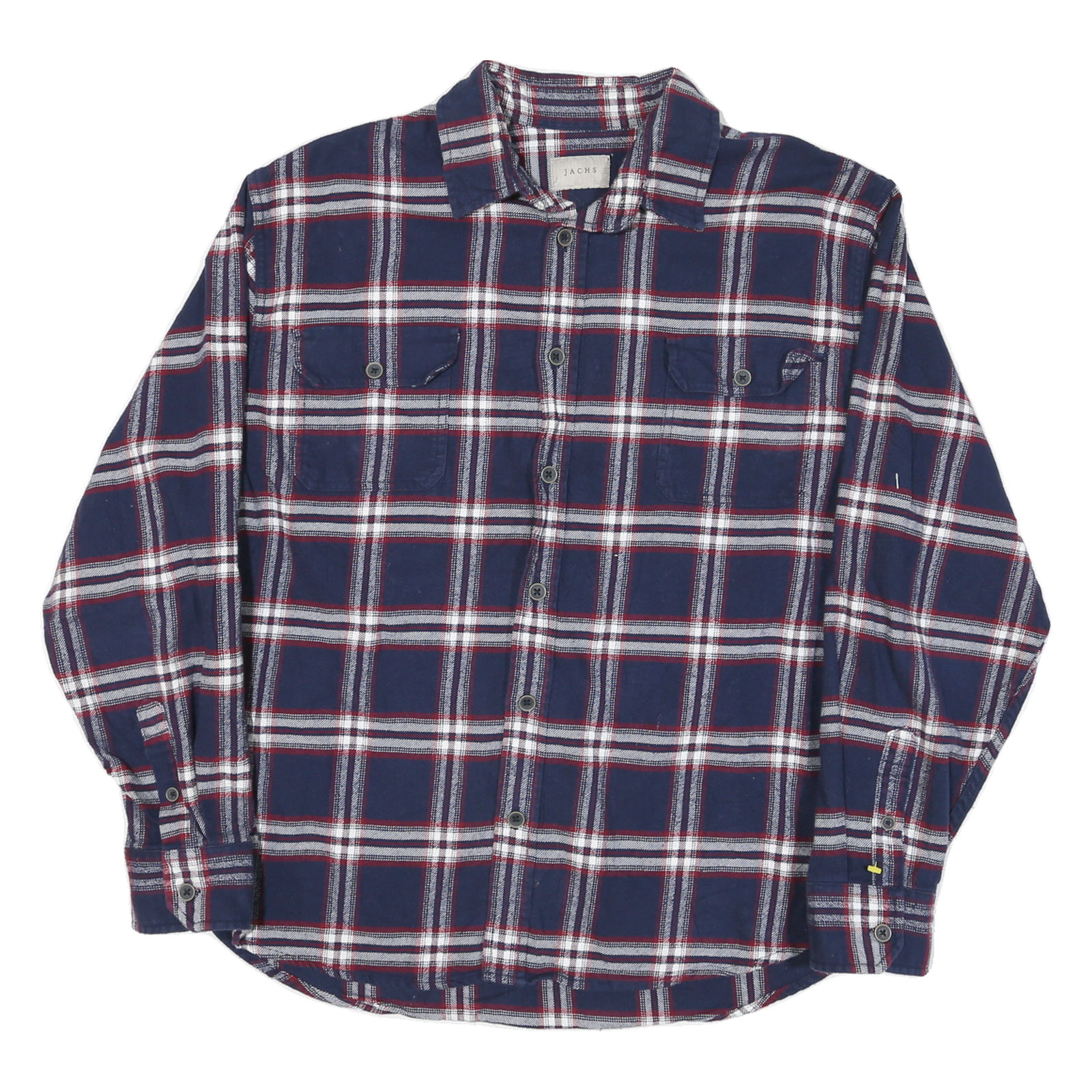JACHS Mens Blue & White Check Shirt L Cotton Blend Casual Long Sleeve Relaxed