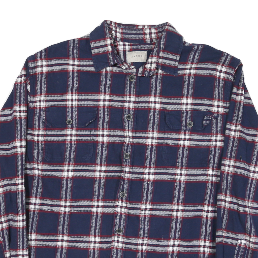 JACHS Mens Blue & White Check Shirt L Cotton Blend Casual Long Sleeve Relaxed
