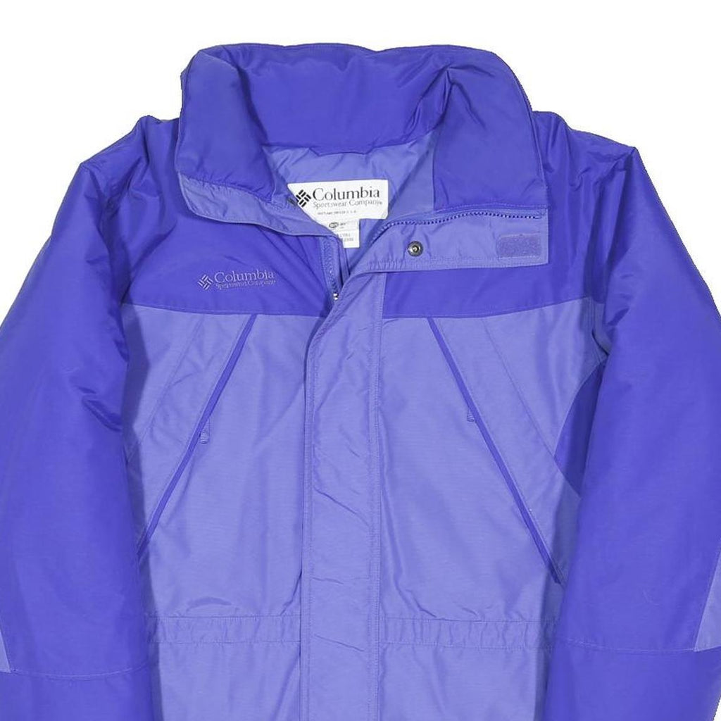 COLUMBIA Womens Blue & Purple Outdoor Jacket L Polyester Blend Zip Plain Long