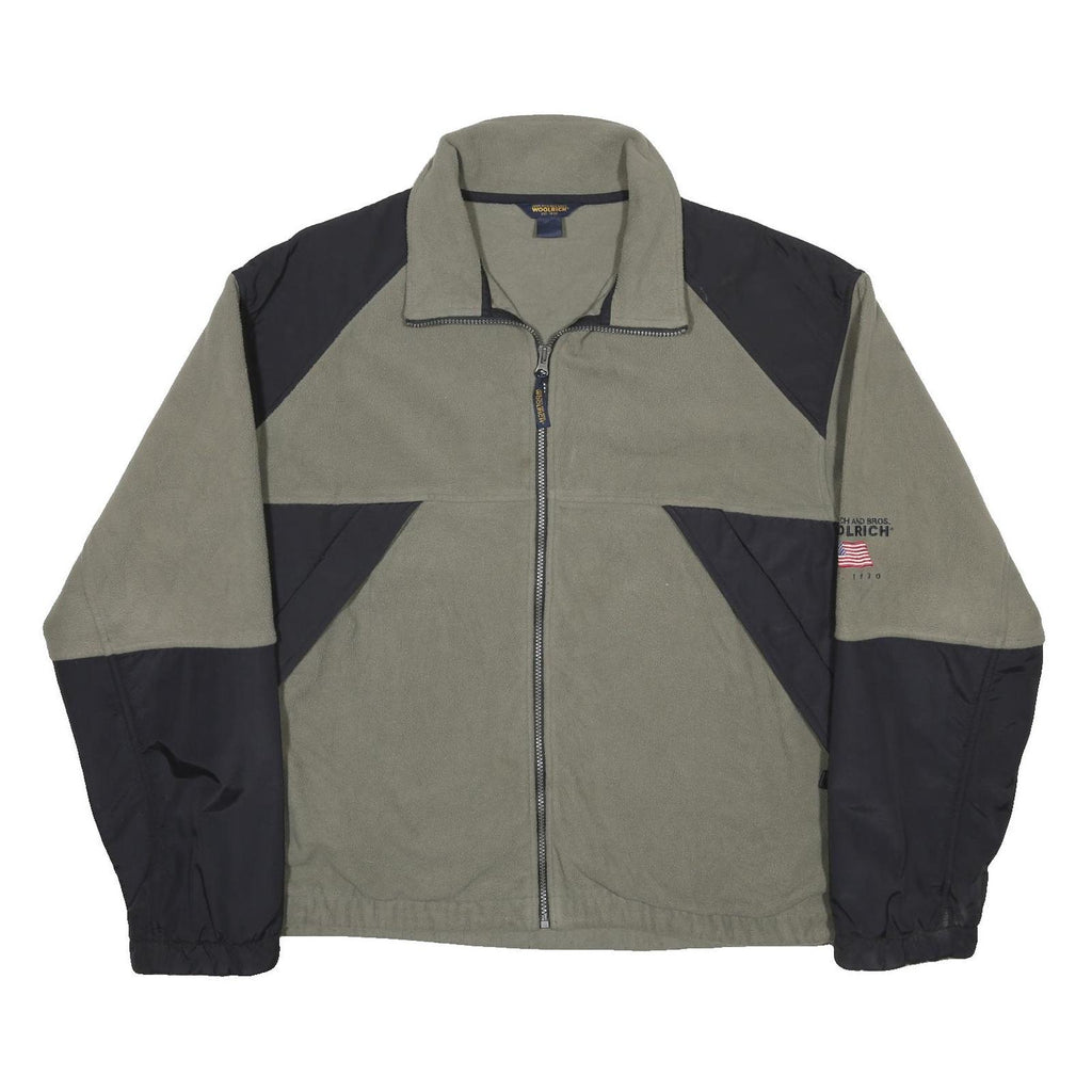 WOOLRICH Mens Grey & Black Zip Polyester Jacket L Fleece Outdoor Casual
