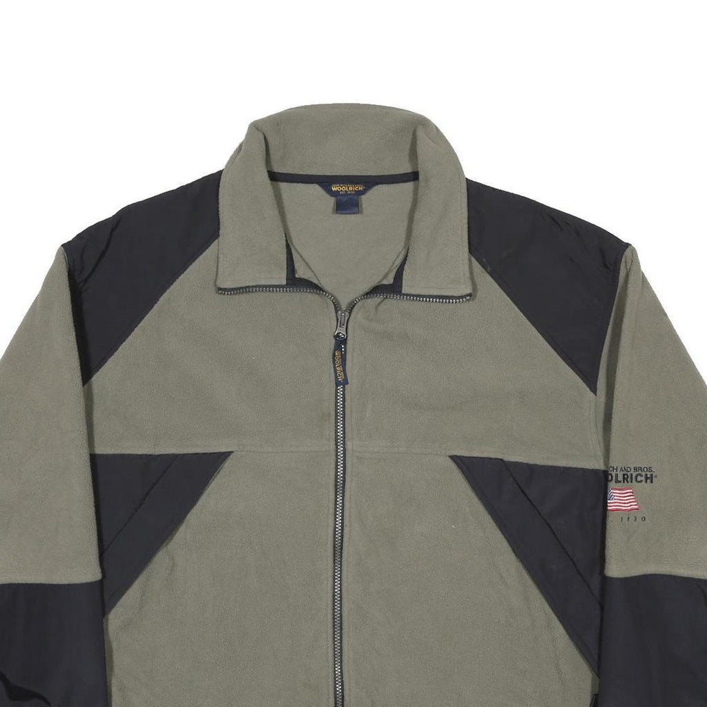WOOLRICH Mens Grey & Black Zip Polyester Jacket L Fleece Outdoor Casual