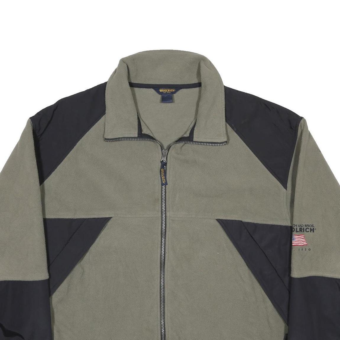 WOOLRICH Mens Grey & Black Zip Polyester Jacket L Fleece Outdoor Casual