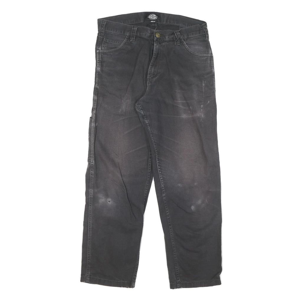 DICKIES Mens Black Cotton Blend Canvas Workwear Trousers W30 L27 Regular Fit