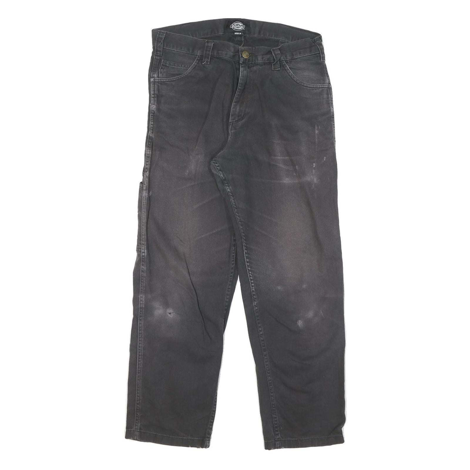 DICKIES Mens Black Cotton Blend Canvas Workwear Trousers W30 L27 Regular Fit