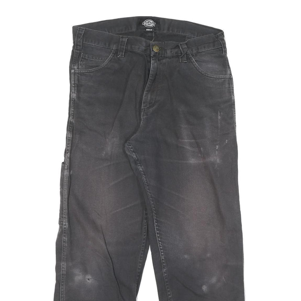 DICKIES Mens Black Cotton Blend Canvas Workwear Trousers W30 L27 Regular Fit