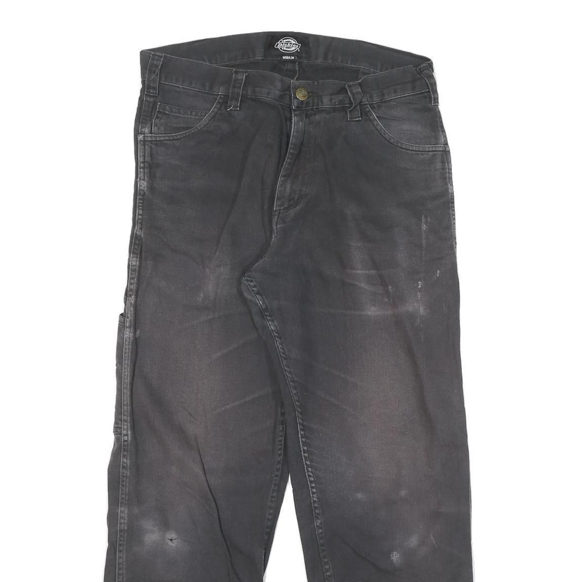 DICKIES Mens Black Cotton Blend Canvas Workwear Trousers W30 L27 Regular Fit