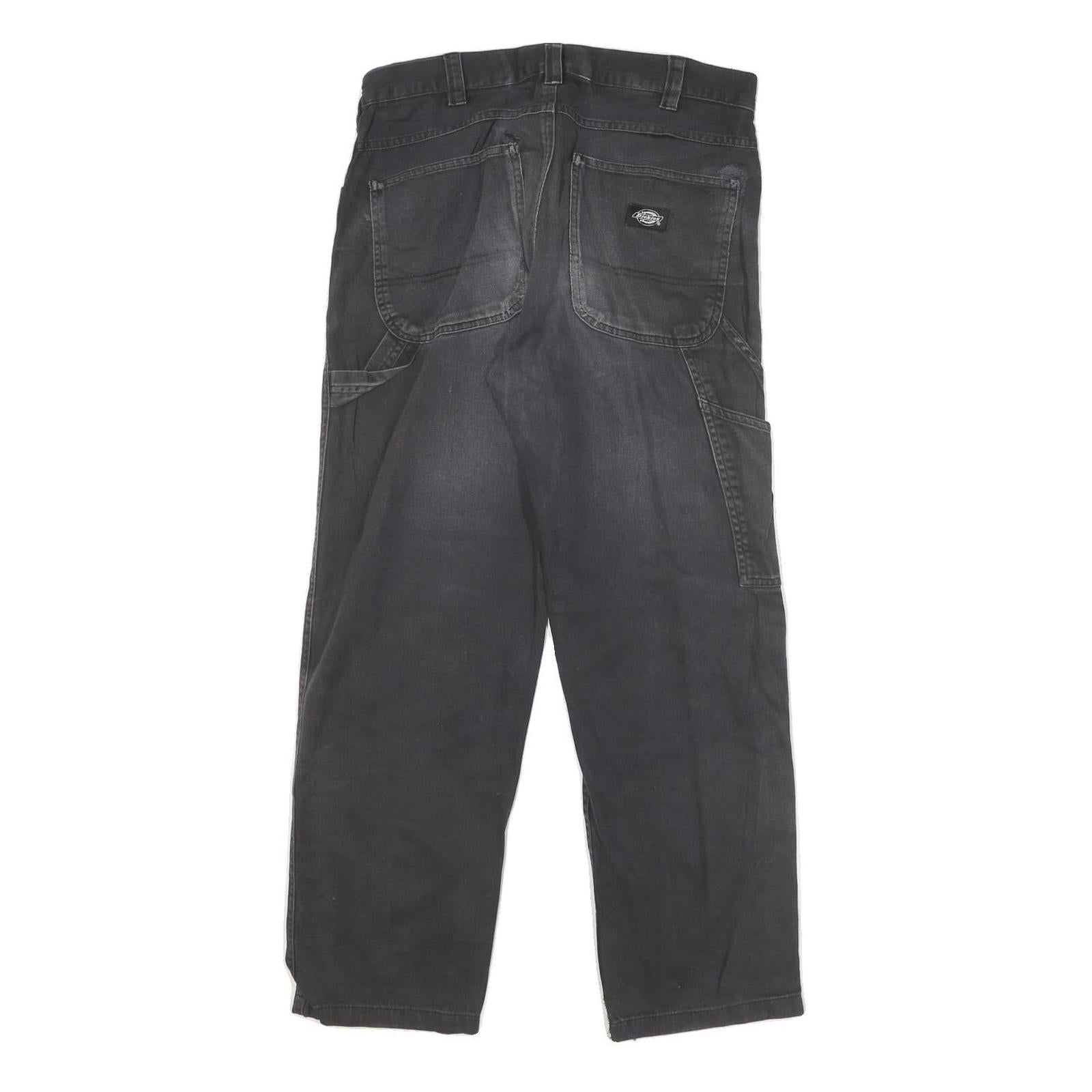 DICKIES Mens Black Cotton Blend Canvas Workwear Trousers W30 L27 Regular Fit