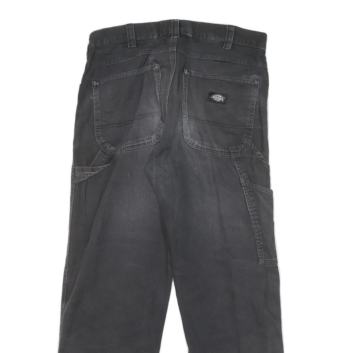 DICKIES Mens Black Cotton Blend Canvas Workwear Trousers W30 L27 Regular Fit