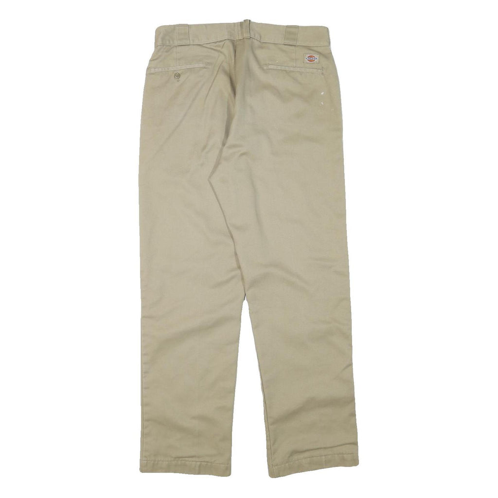 DICKIES Mens Cotton Blend Beige Regular Fit Straight Leg Trousers W34 L31