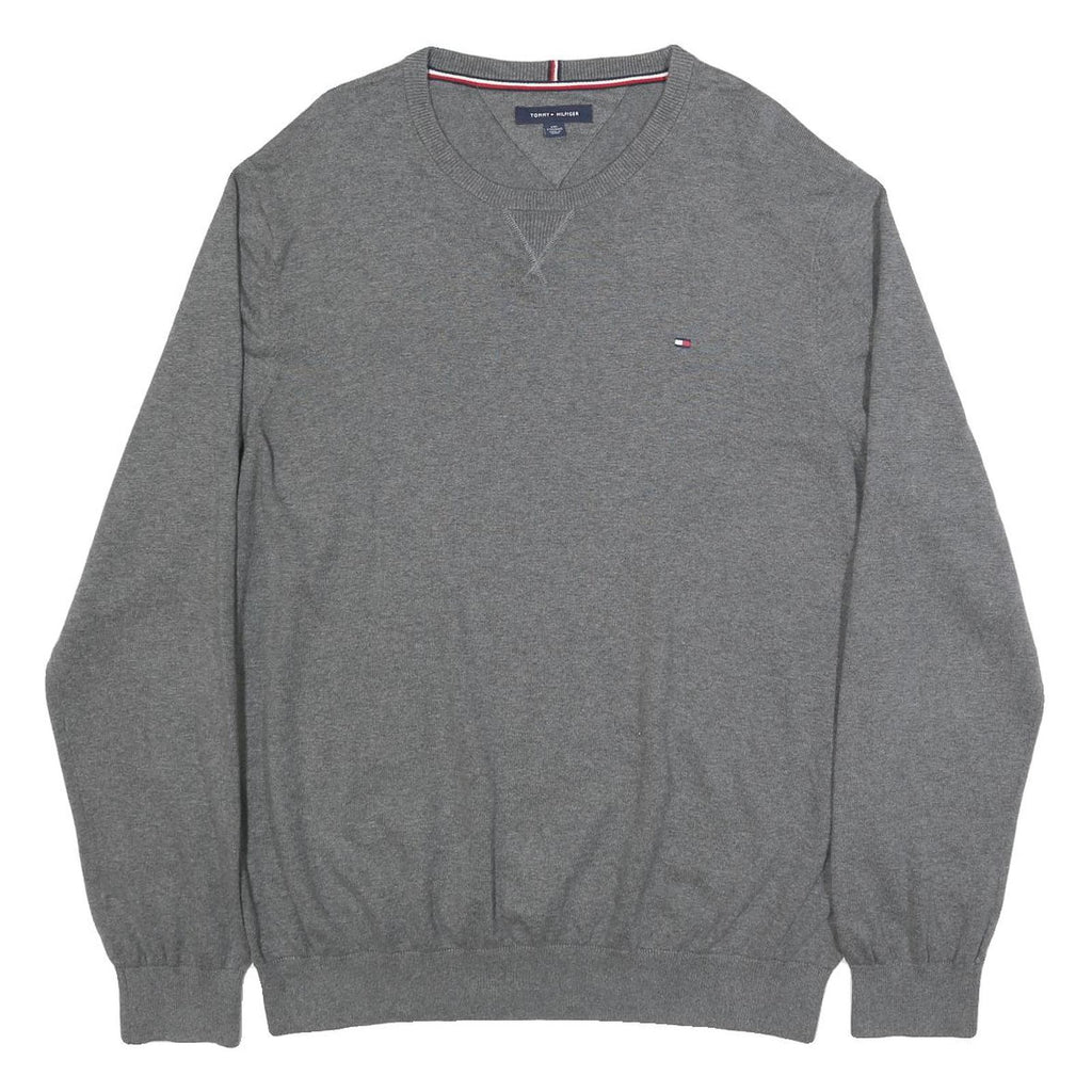 TOMMY HILFIGER Mens Grey Plain Cotton Blend Jumper Crew Neck Basic Knit 2XL