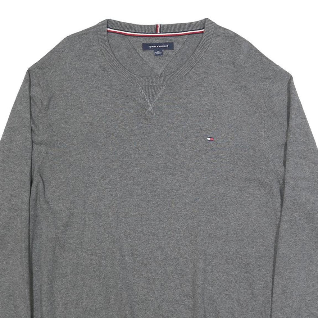 TOMMY HILFIGER Mens Grey Plain Cotton Blend Jumper Crew Neck Basic Knit 2XL