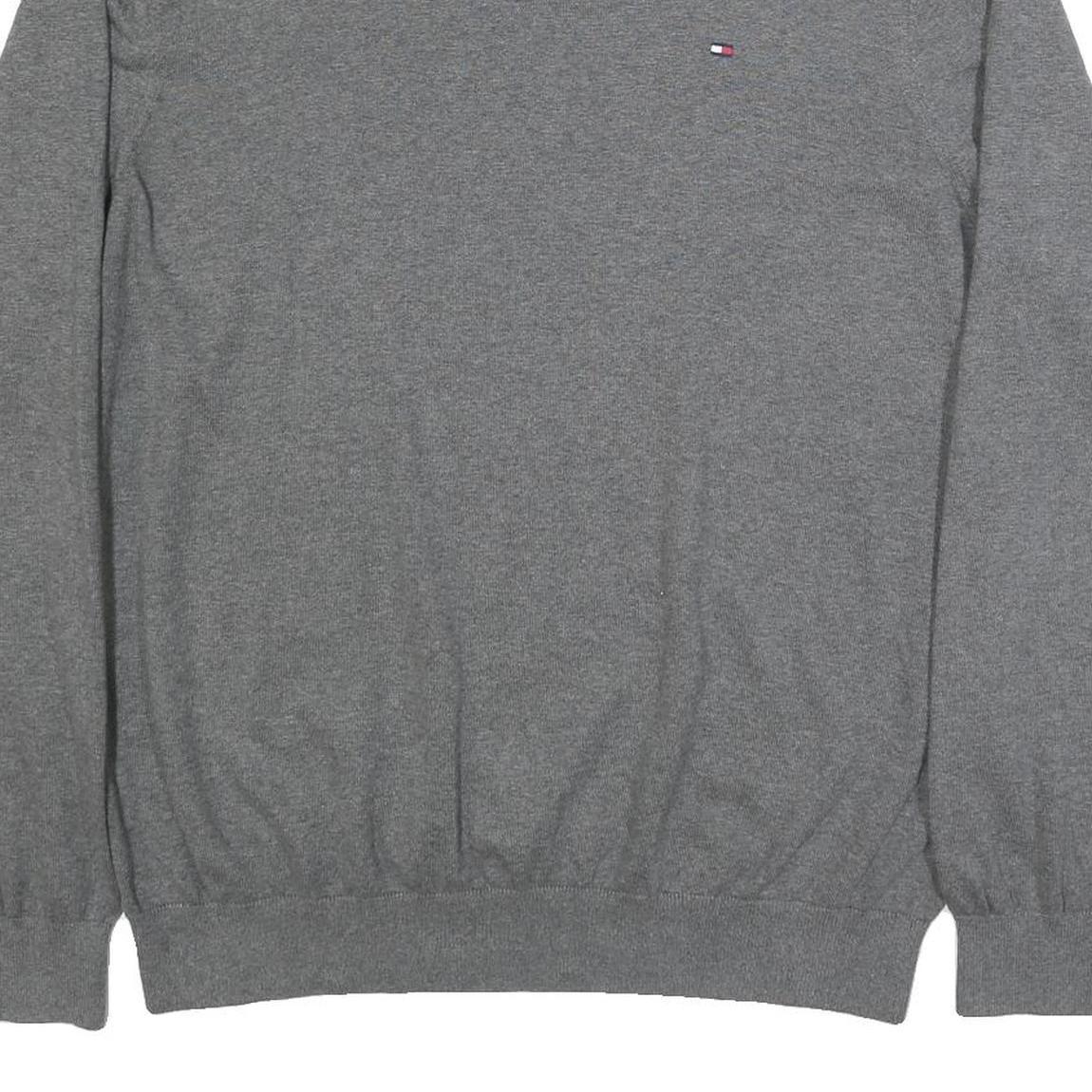 TOMMY HILFIGER Mens Grey Plain Cotton Blend Jumper Crew Neck Basic Knit 2XL
