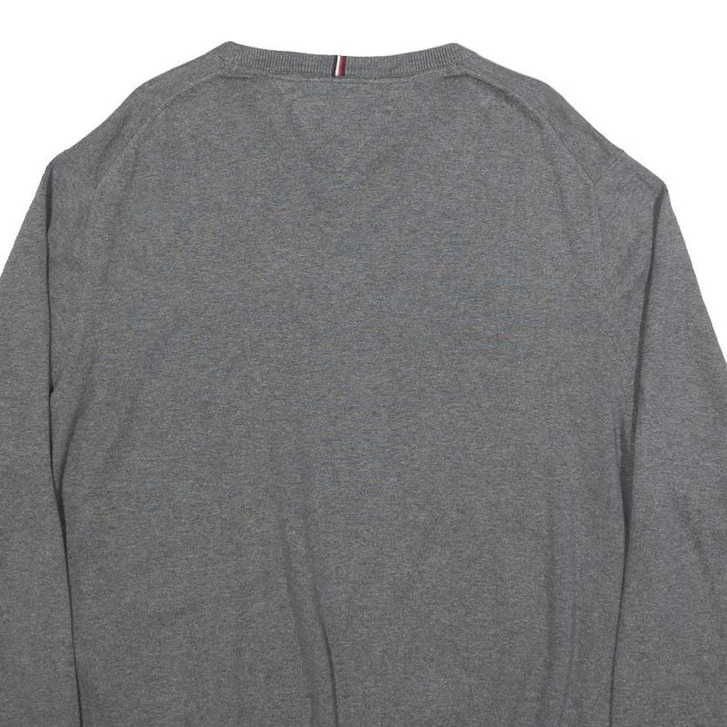 TOMMY HILFIGER Mens Grey Plain Cotton Blend Jumper Crew Neck Basic Knit 2XL