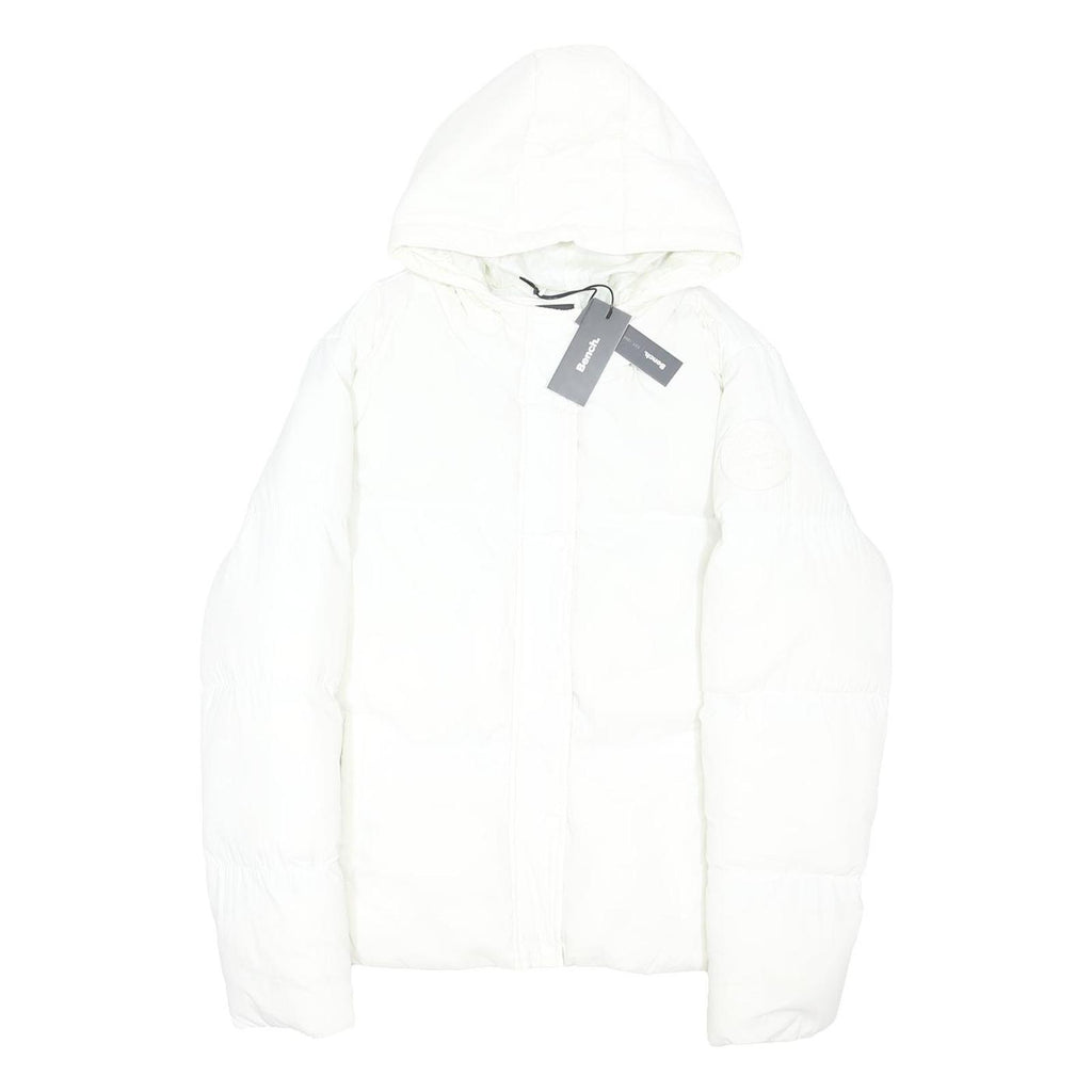 BENCH Womens White Jacket XL Polyester Blend Puffer Hooded Zip Closure