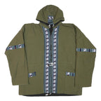 Mens Green Cotton Blend Zip Jacket L Plain Elephant Print Hooded Casual