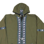 Mens Green Cotton Blend Zip Jacket L Plain Elephant Print Hooded Casual