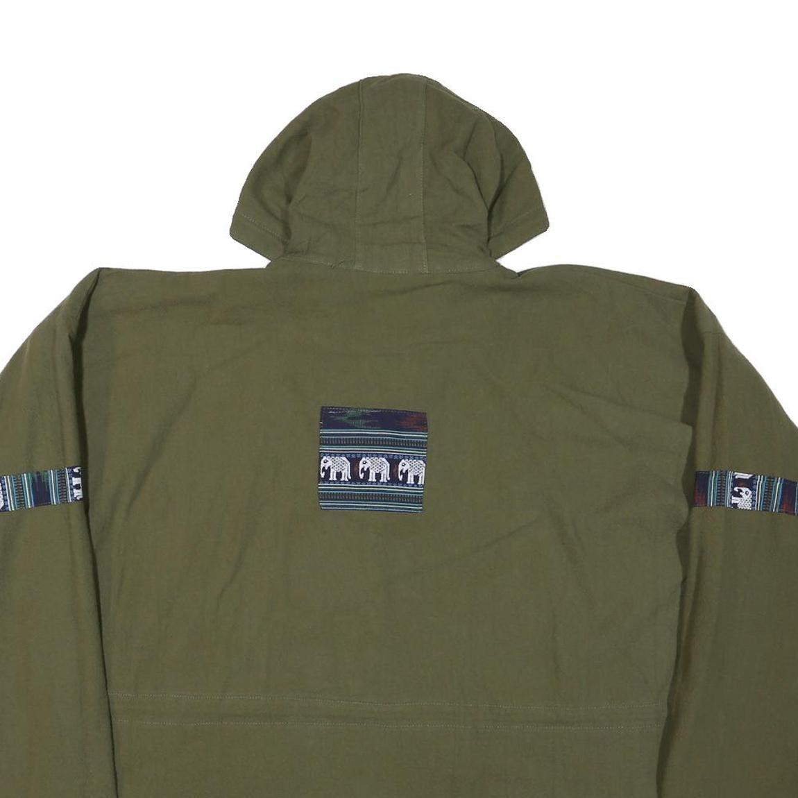 Mens Green Cotton Blend Zip Jacket L Plain Elephant Print Hooded Casual