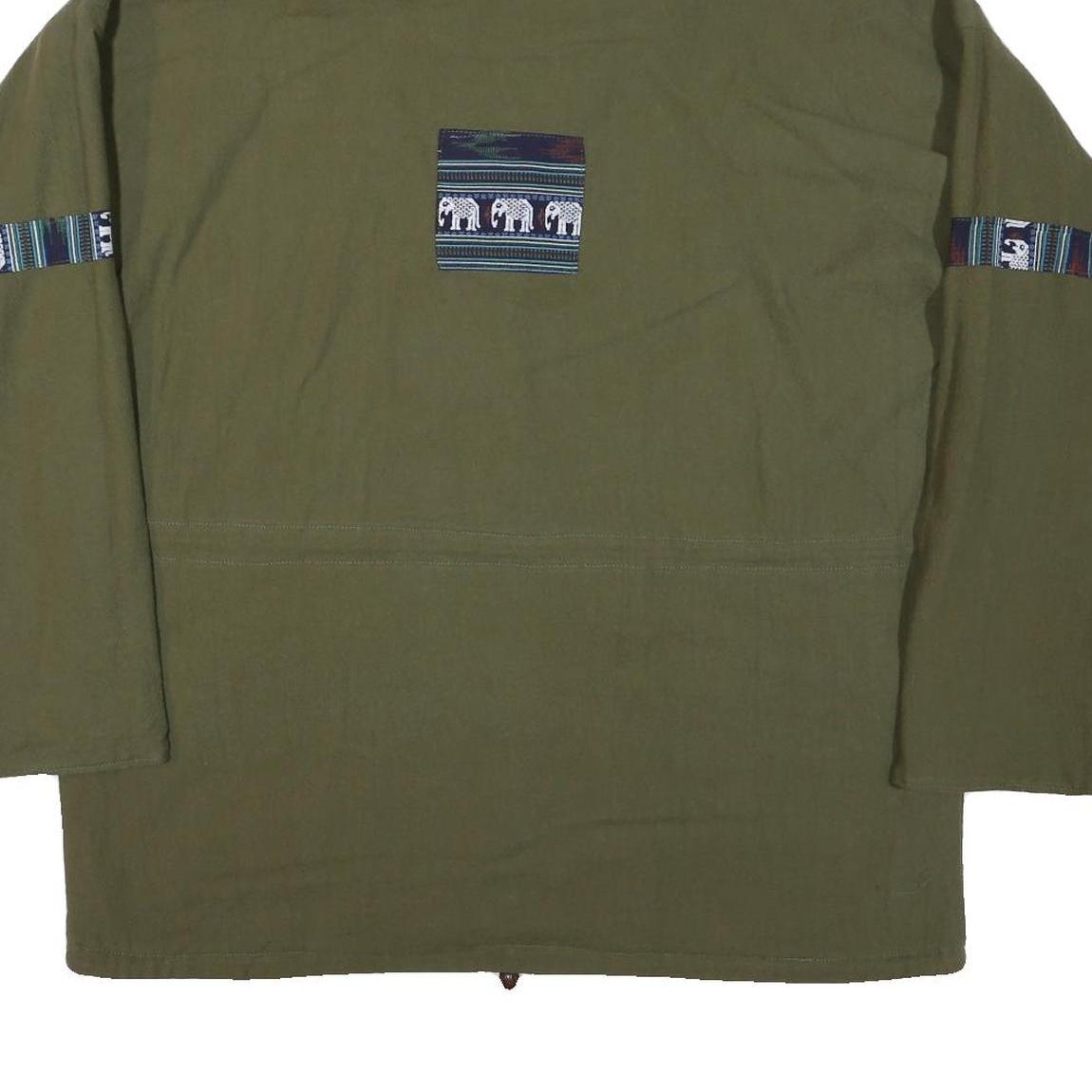 Mens Green Cotton Blend Zip Jacket L Plain Elephant Print Hooded Casual