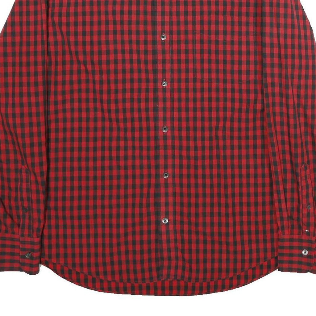 TOMMY HILFIGER Mens Red & Black Check Shirt L Button-Down Collar Cotton