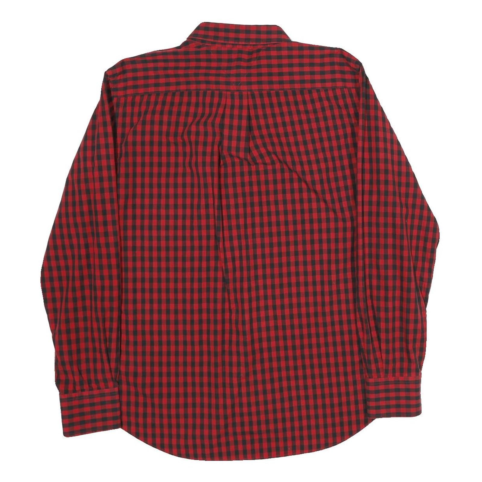 TOMMY HILFIGER Mens Red & Black Check Shirt L Button-Down Collar Cotton