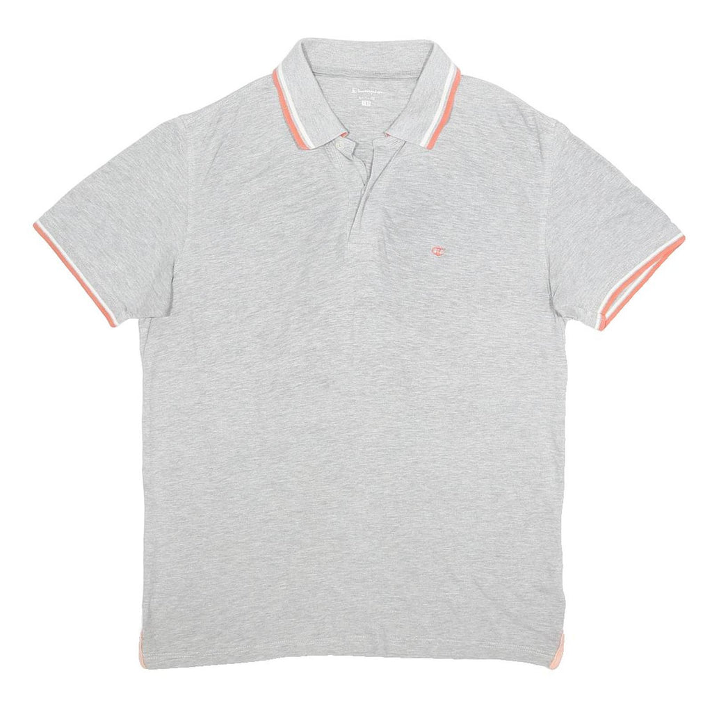 CHAMPION Mens Grey & Peach Short Sleeve Plain Polo Shirt L Cotton Blend