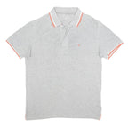 CHAMPION Mens Grey & Peach Short Sleeve Plain Polo Shirt L Cotton Blend