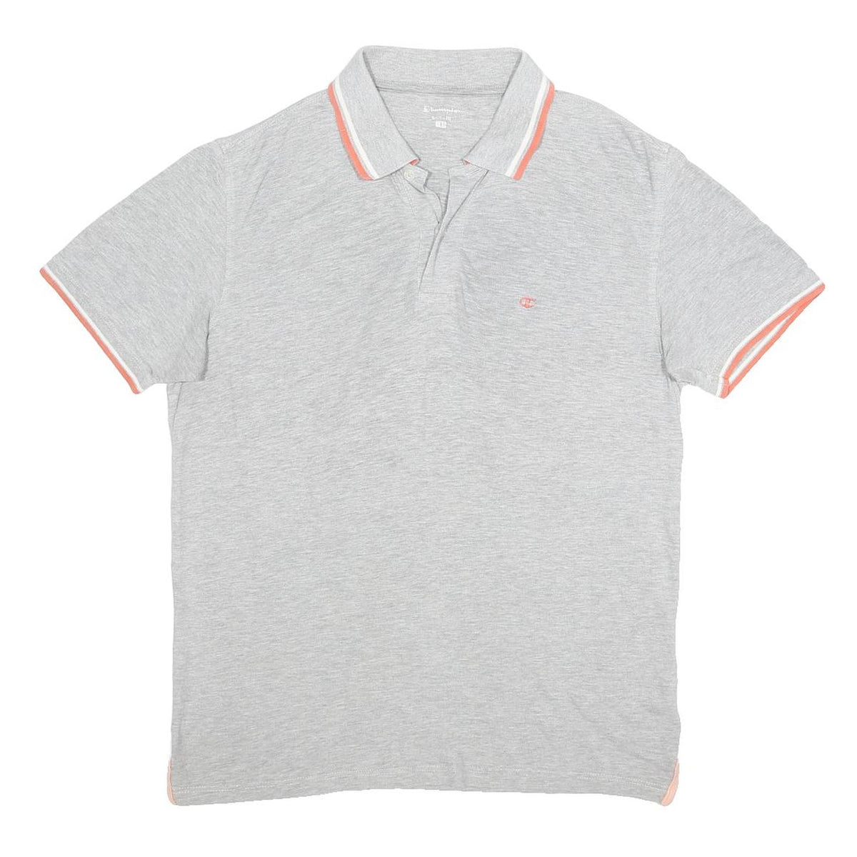 CHAMPION Mens Grey & Peach Short Sleeve Plain Polo Shirt L Cotton Blend