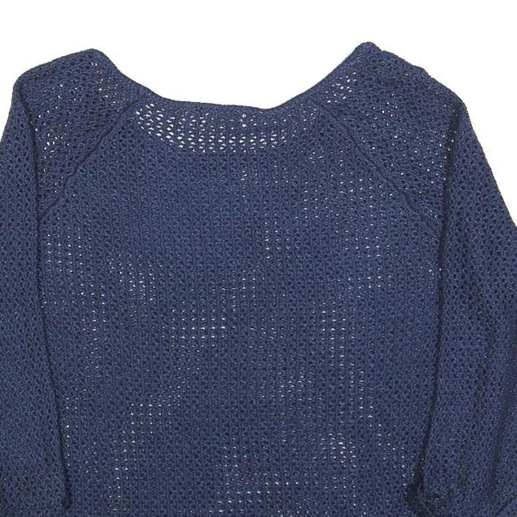 REITUANS Womens Navy Plain Jumper Round Neck Open Knit M Lightweight Stylish