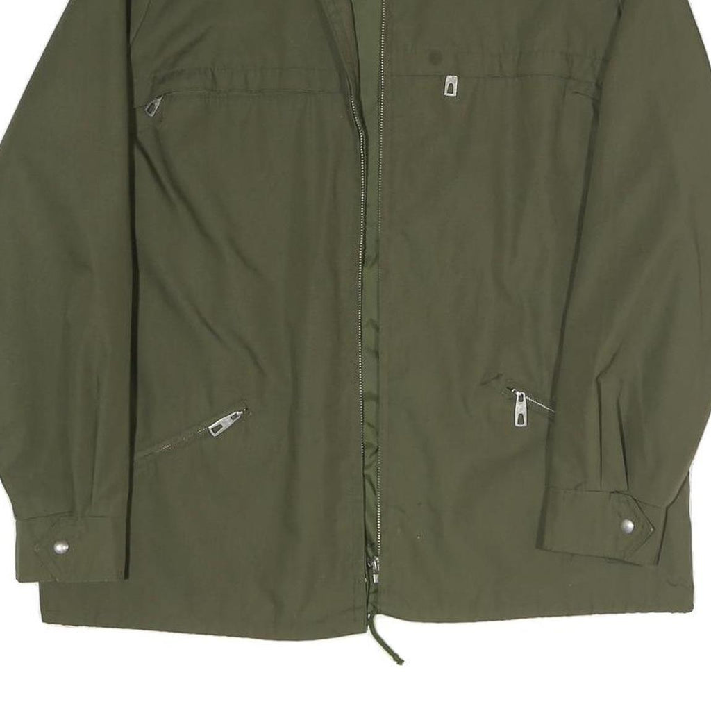 Mens Green Plain Zip Jacket M Polyester Blend Classic Casual Lightweight