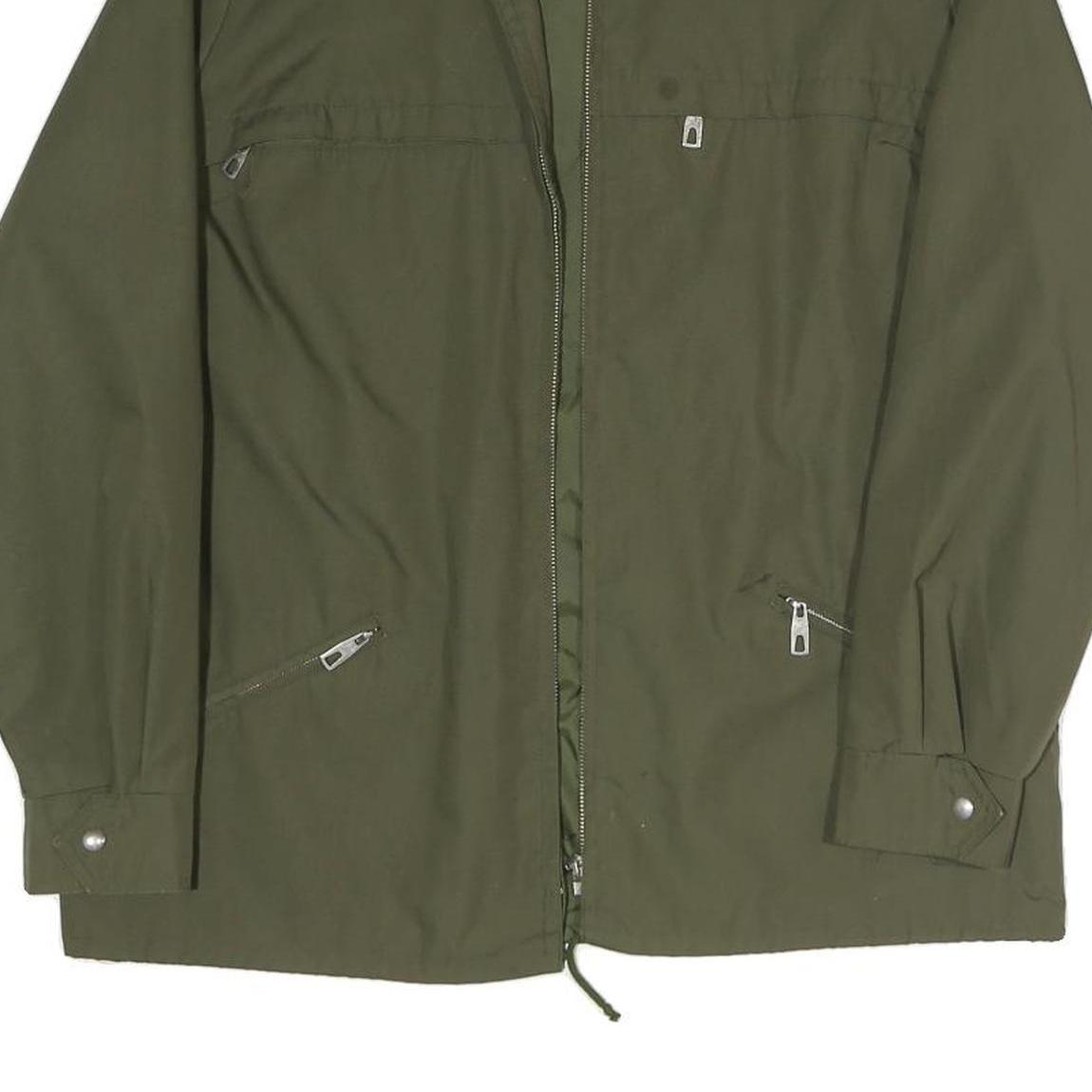 Mens Green Plain Zip Jacket M Polyester Blend Classic Casual Lightweight