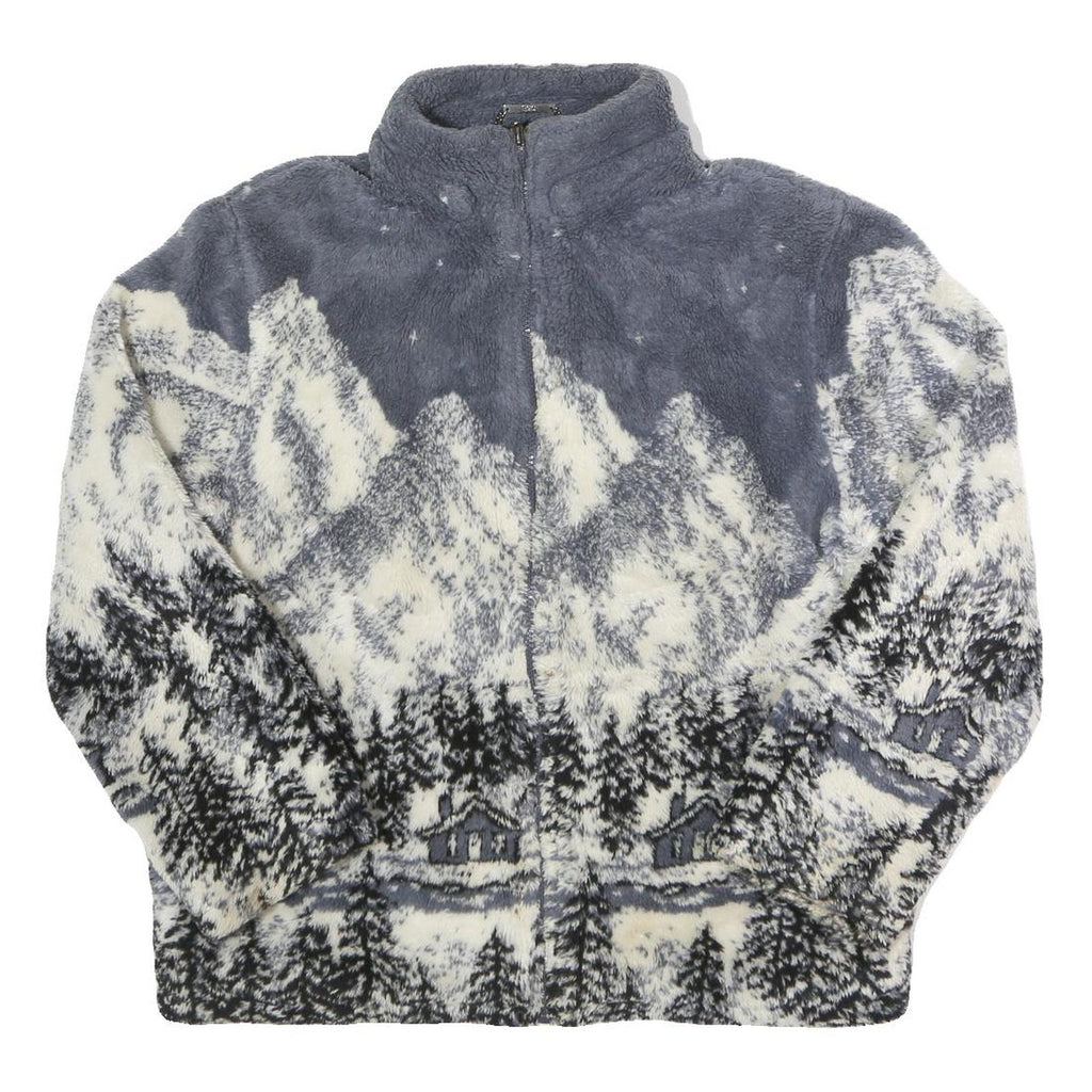 EGO Womens Grey & Cream Mountain Scene Zip Jacket L Acrylic Blend Winter Outdoor