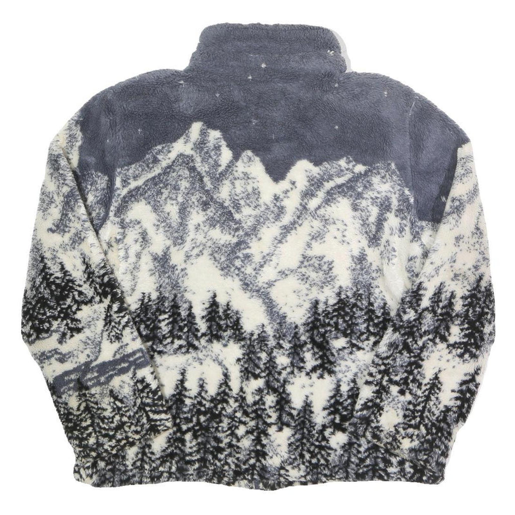 EGO Womens Grey & Cream Mountain Scene Zip Jacket L Acrylic Blend Winter Outdoor
