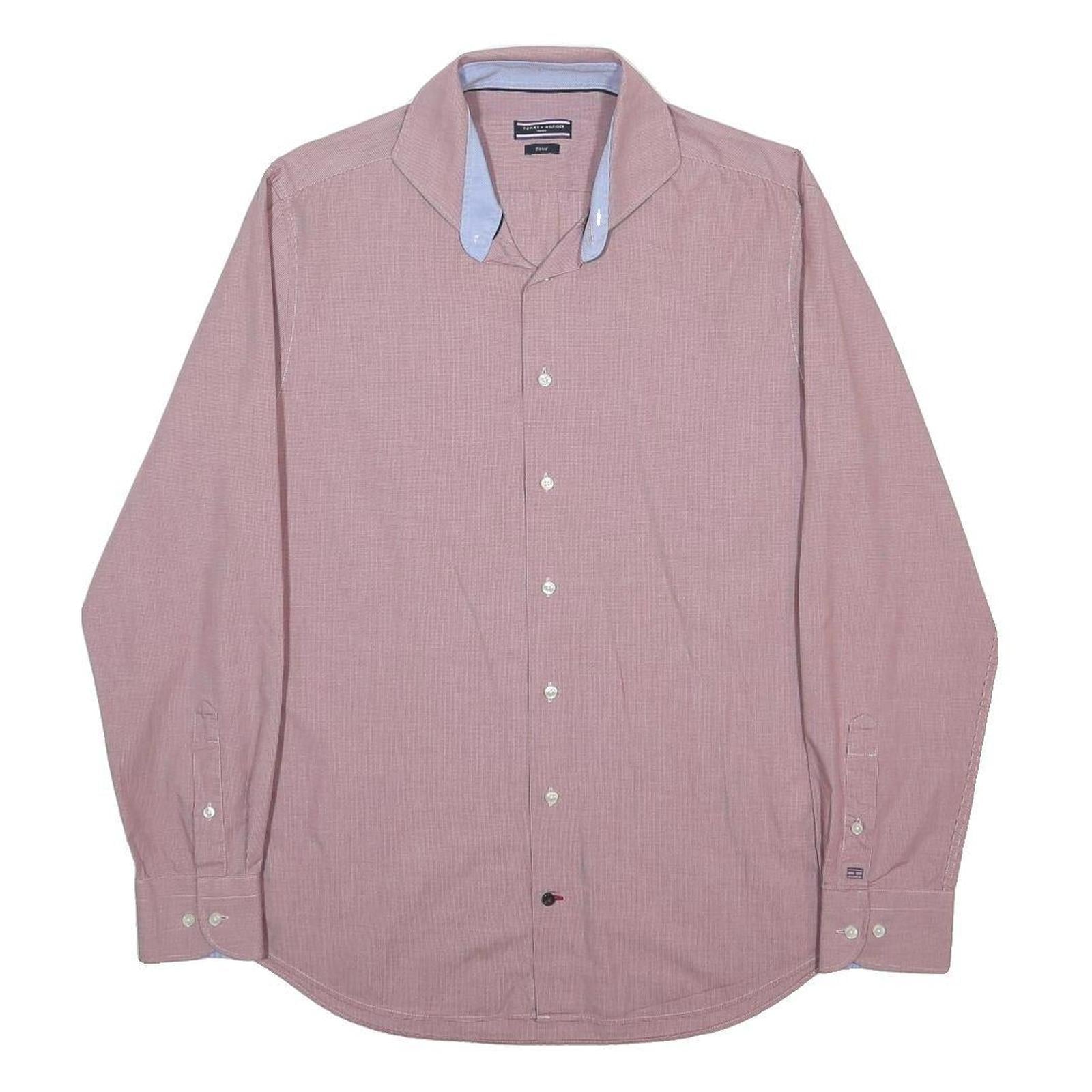 TOMMY HILFIGER Mens Pink Cotton Shirt L Button Collar Long Sleeve Formal