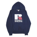 RUSSELL ATHLETIC Mens Navy Blue Pullover Hoodie S Cotton Logo Graphic