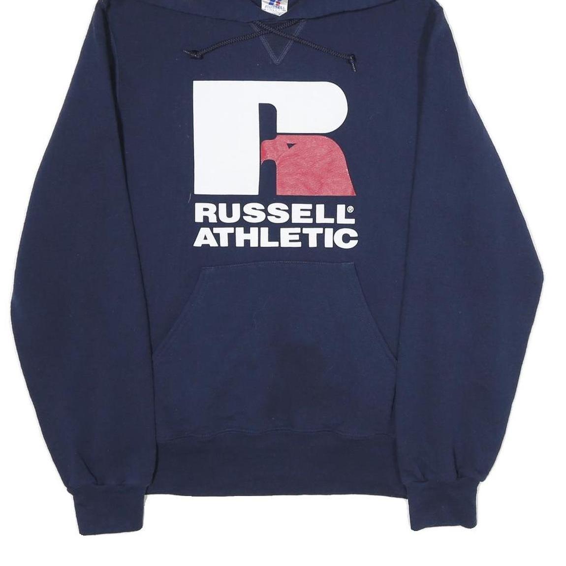 RUSSELL ATHLETIC Mens Navy Blue Pullover Hoodie S Cotton Logo Graphic