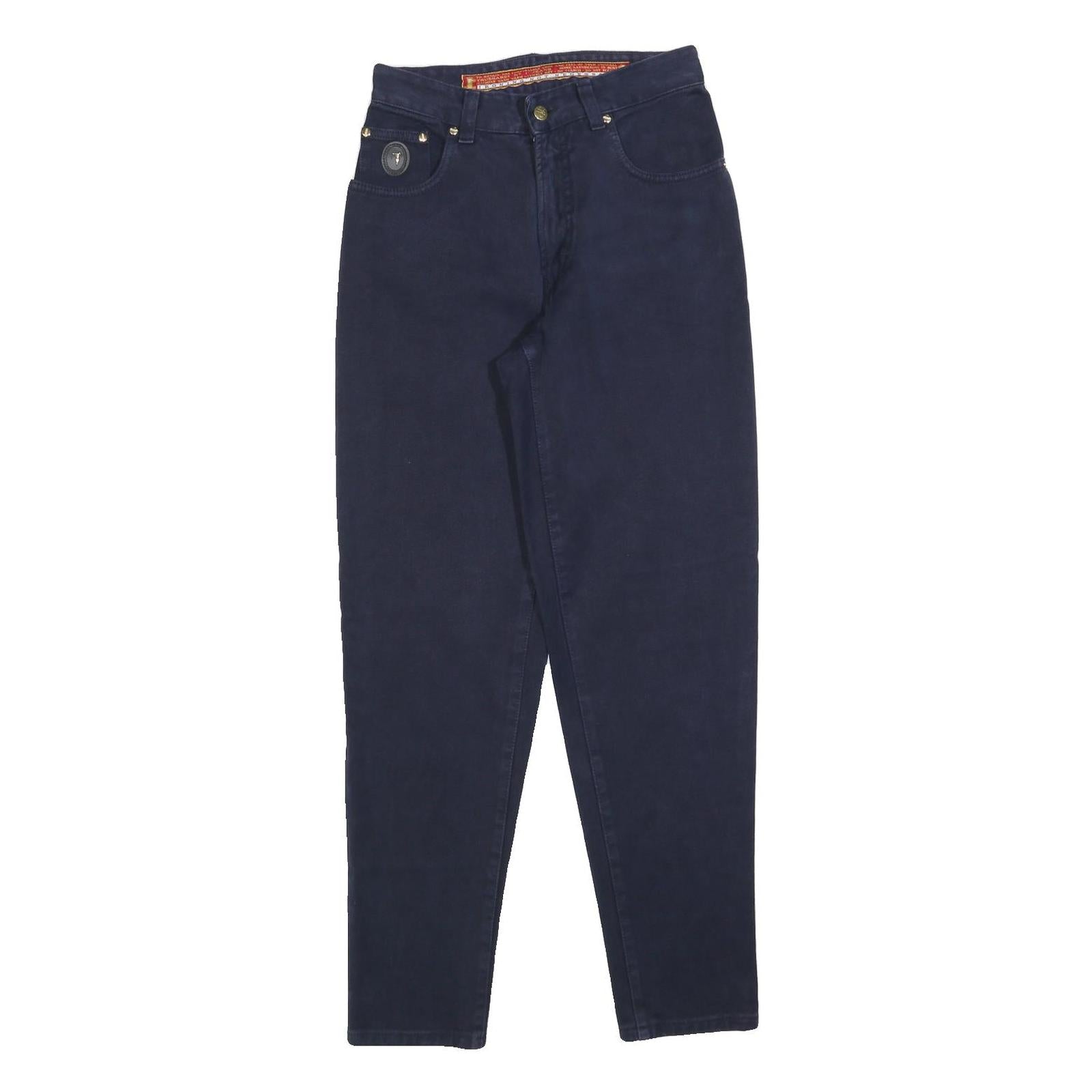 TRUSSARDI Womens Regular Blue Jeans Denim W26 L32 Embroidered Logo Zip Closure