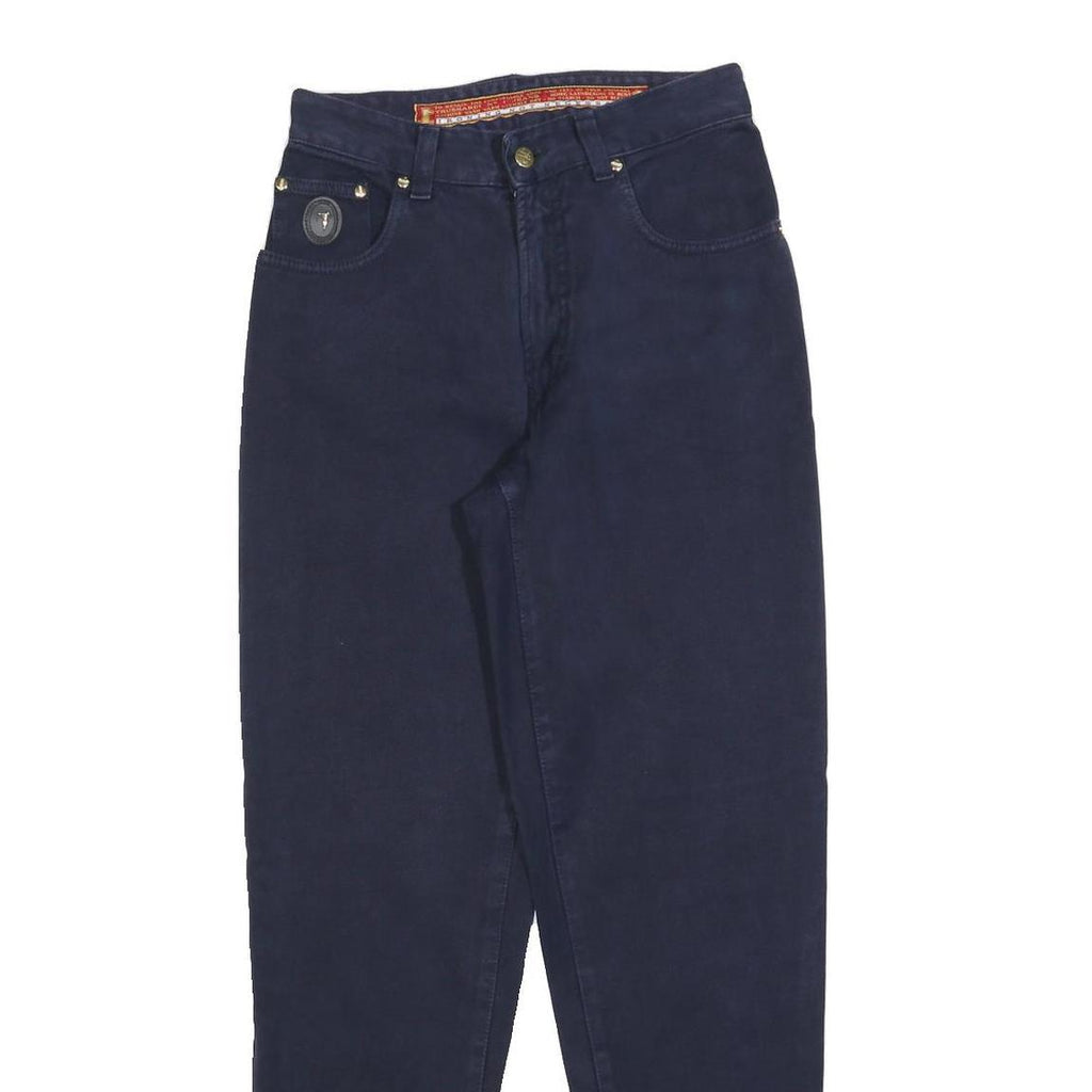 TRUSSARDI Womens Regular Blue Jeans Denim W26 L32 Embroidered Logo Zip Closure