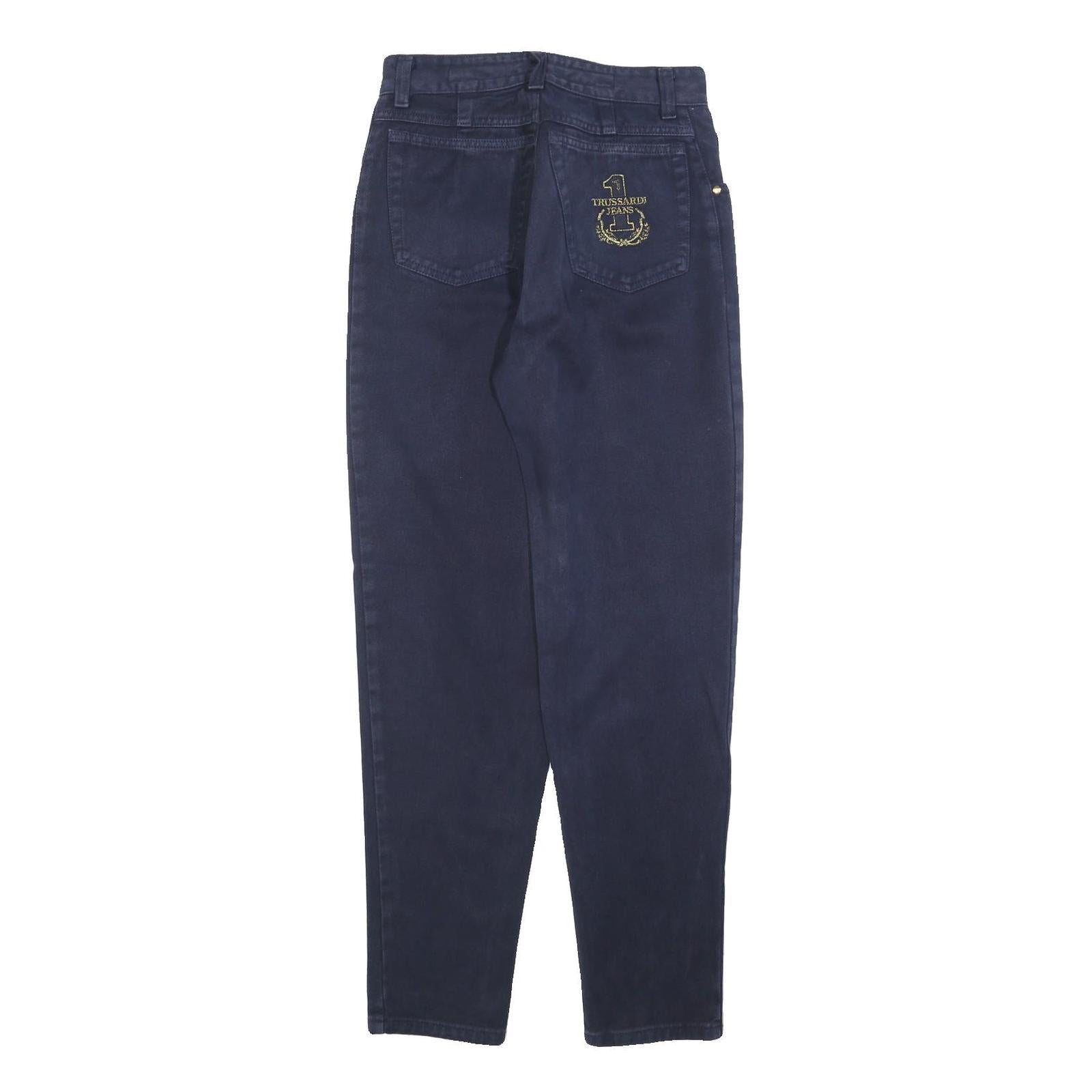 TRUSSARDI Womens Regular Blue Jeans Denim W26 L32 Embroidered Logo Zip Closure