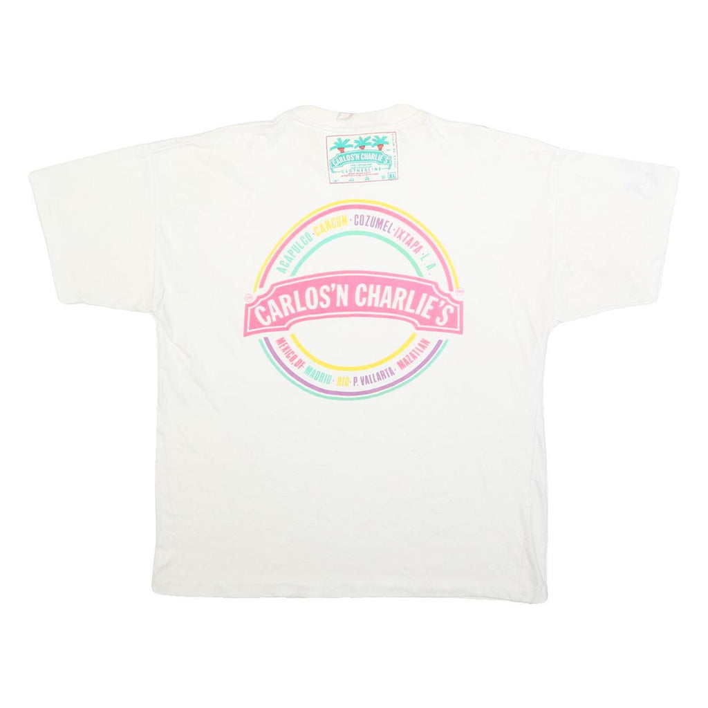 Mens White Carlos'n Charlie's Graphic T-Shirt L Short Sleeve Crew Neck Cotton