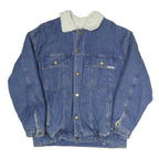 JEANS Mens Blue Cotton Blend Denim Jacket M Button Plain Sherpa Collar