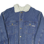 JEANS Mens Blue Cotton Blend Denim Jacket M Button Plain Sherpa Collar